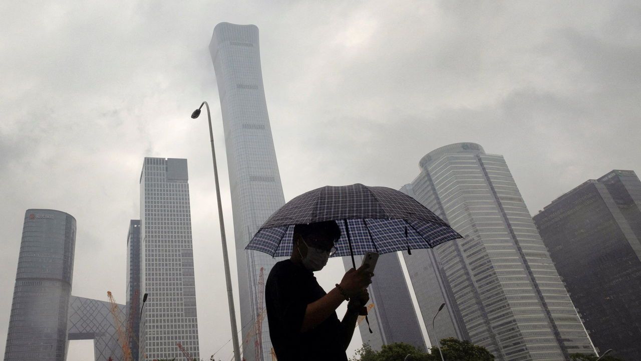 The Central Business District on a rainy day, in Beijing.