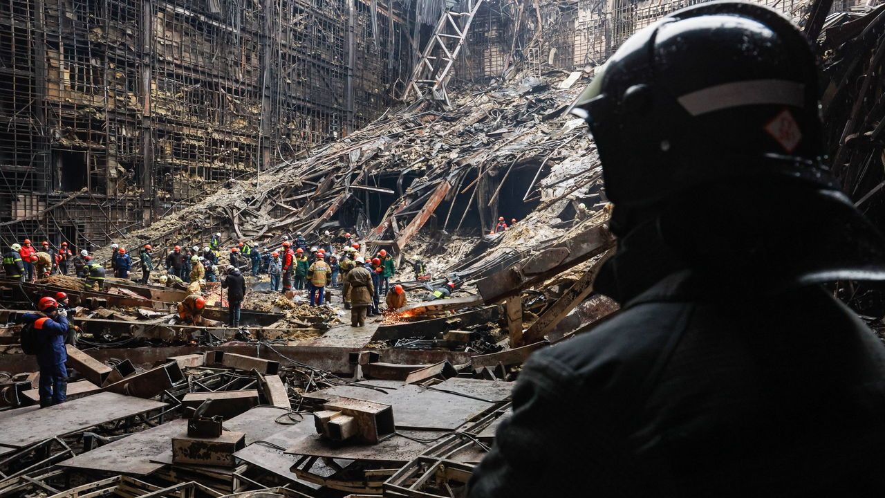 Crocus City Hall near Moscow in the aftermath of the terrorist attack