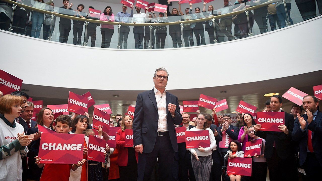 Britain's main opposition Labour Party leader Keir Starmer delivers a speech in Glasgow on May 24, 2024.