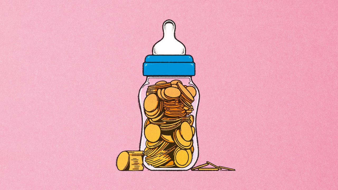 Baby's bottle filled with coins