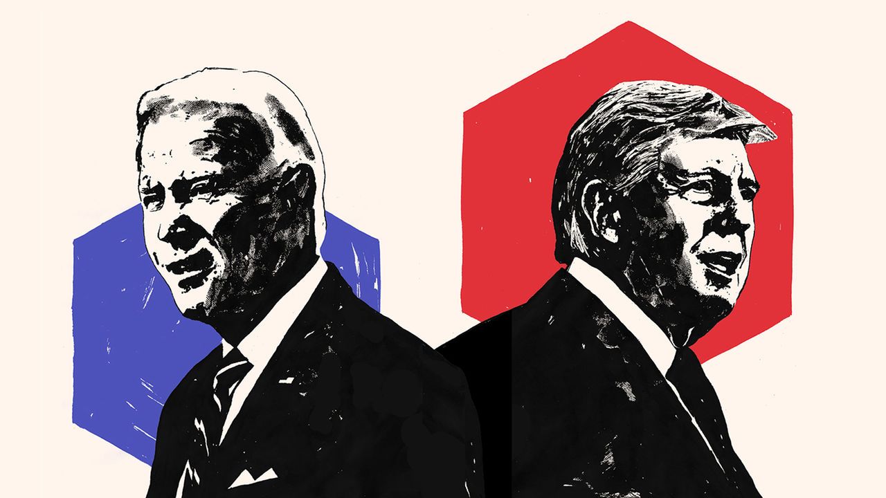 Portraits of Joe Biden and Donald Trump