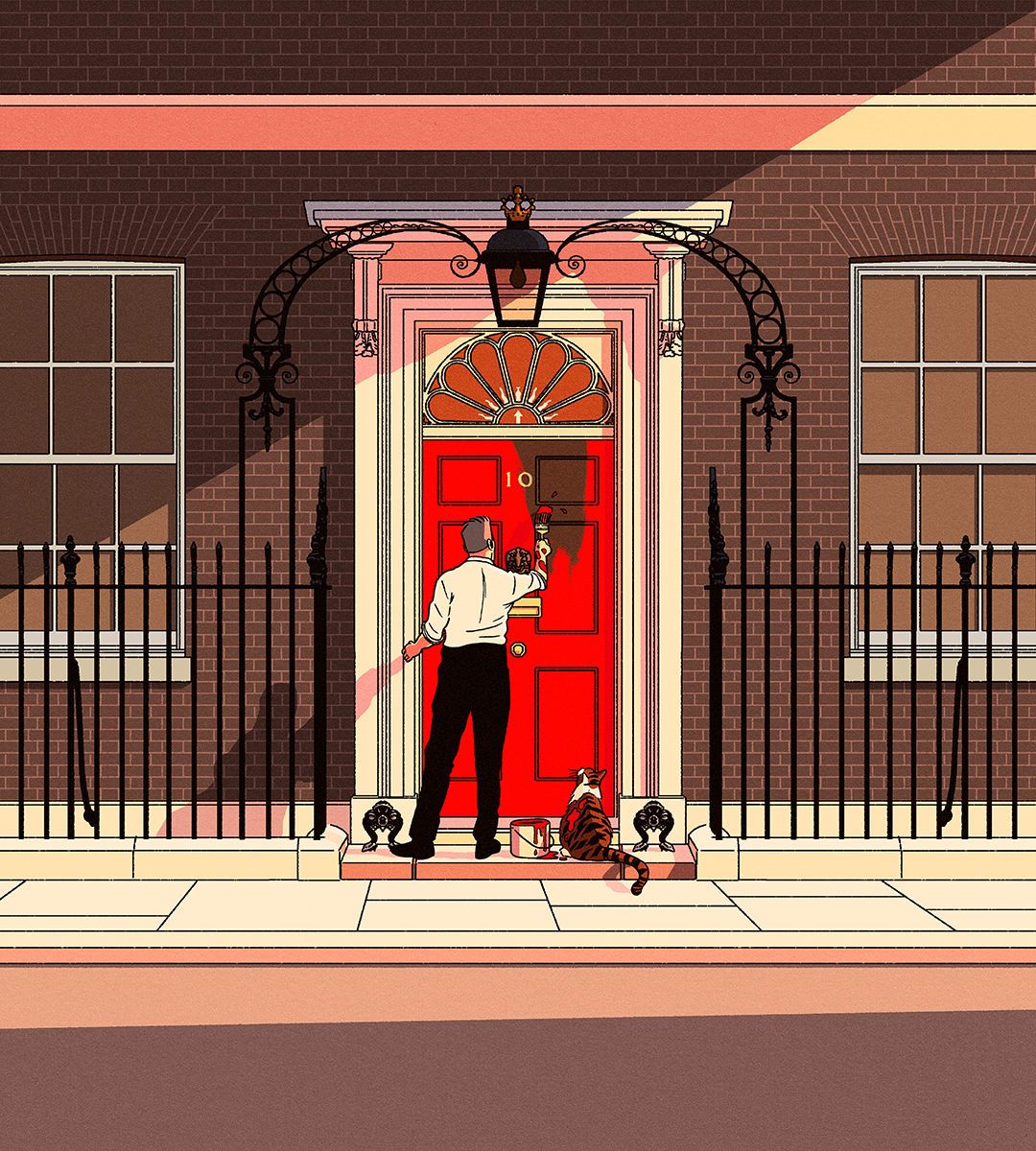 Keir Starmer painting the 10 Downing Street door red