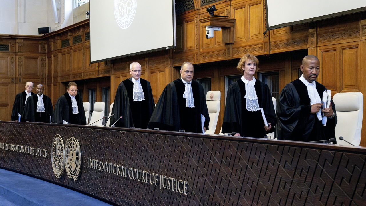 Judges leave after delivering a non-binding ruling on the legal consequences of the Israeli occupation of the West Bank and East Jerusalem at the International Court of Justice in The Hague, The Netherlands on July 19th 2024