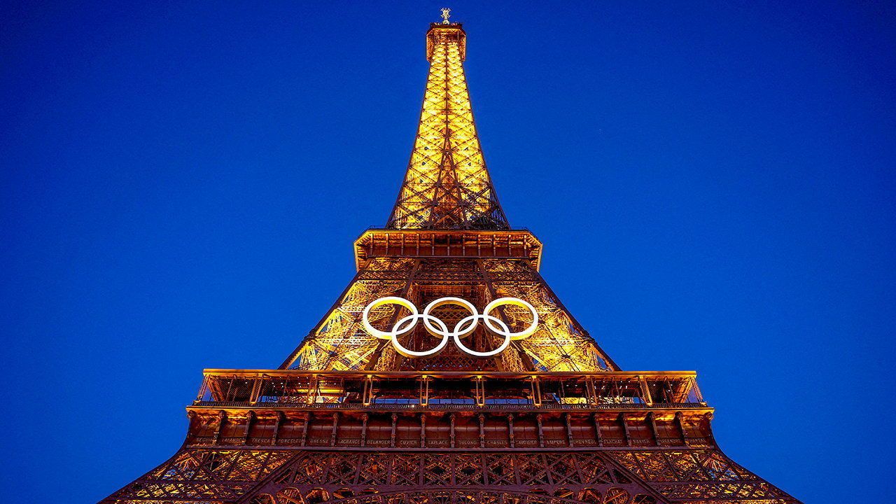 FILE PHOTO: The Olympic rings displayed on the first floor of the Eiffel Tower