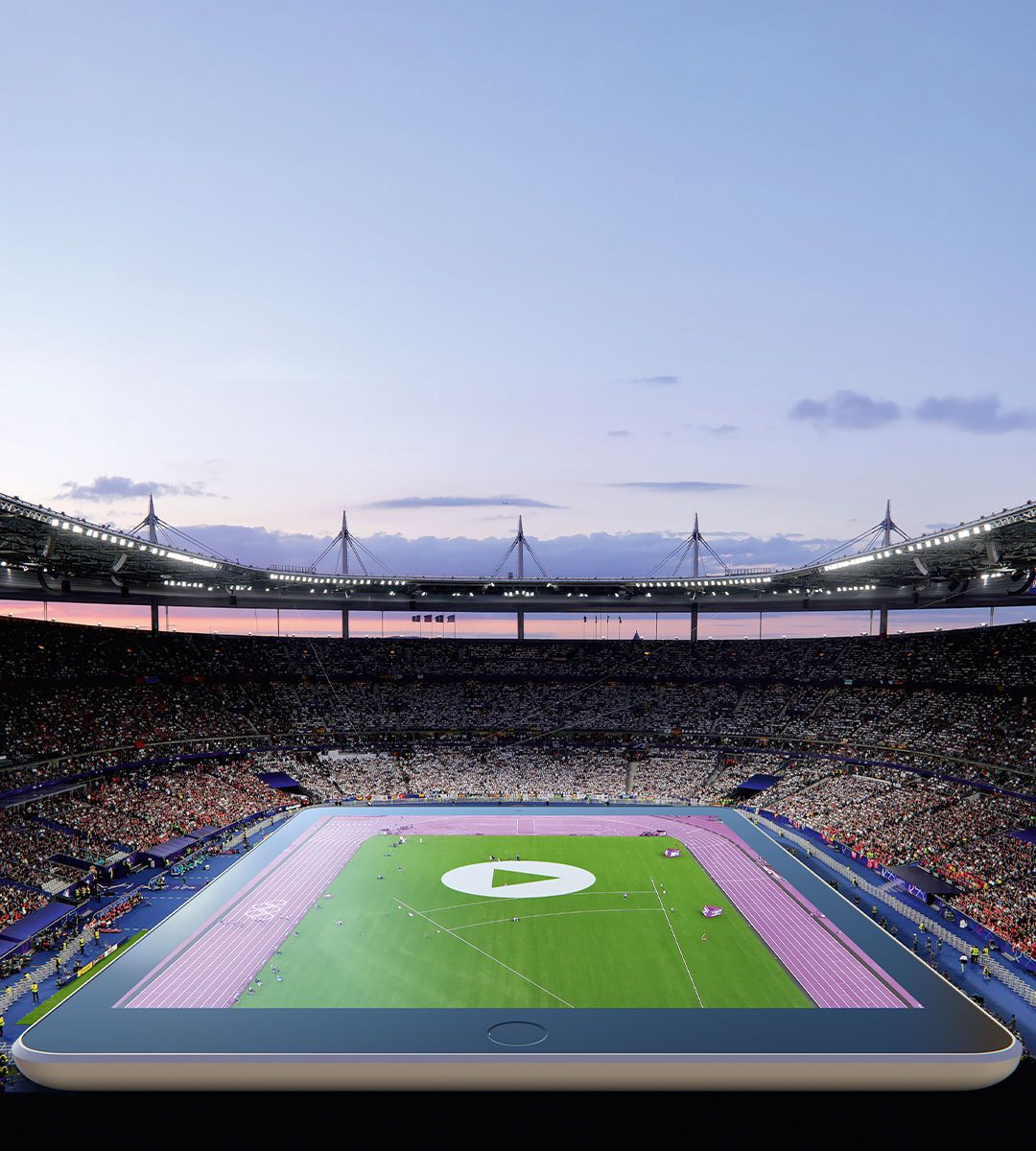 The Stade de France with a giant tablet device as the playing field