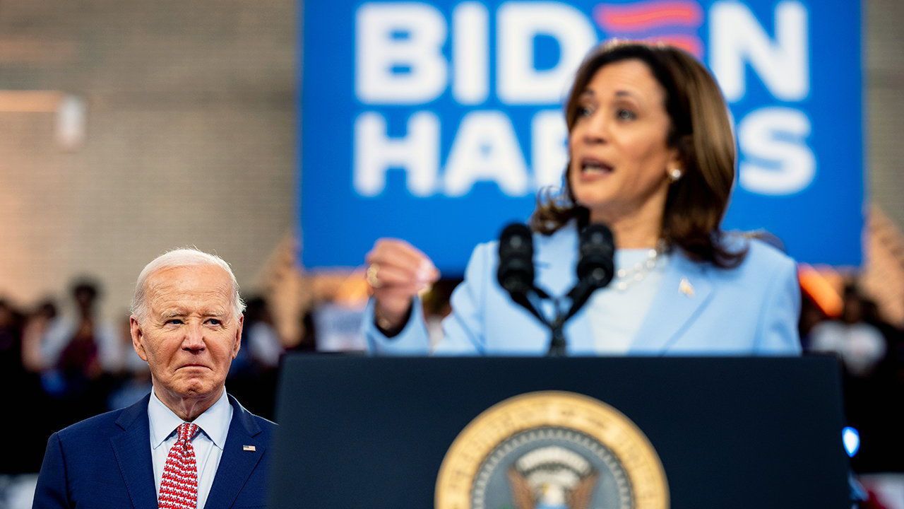 U.S. Vice President Kamala Harris introduces U.S. President Joe Biden.