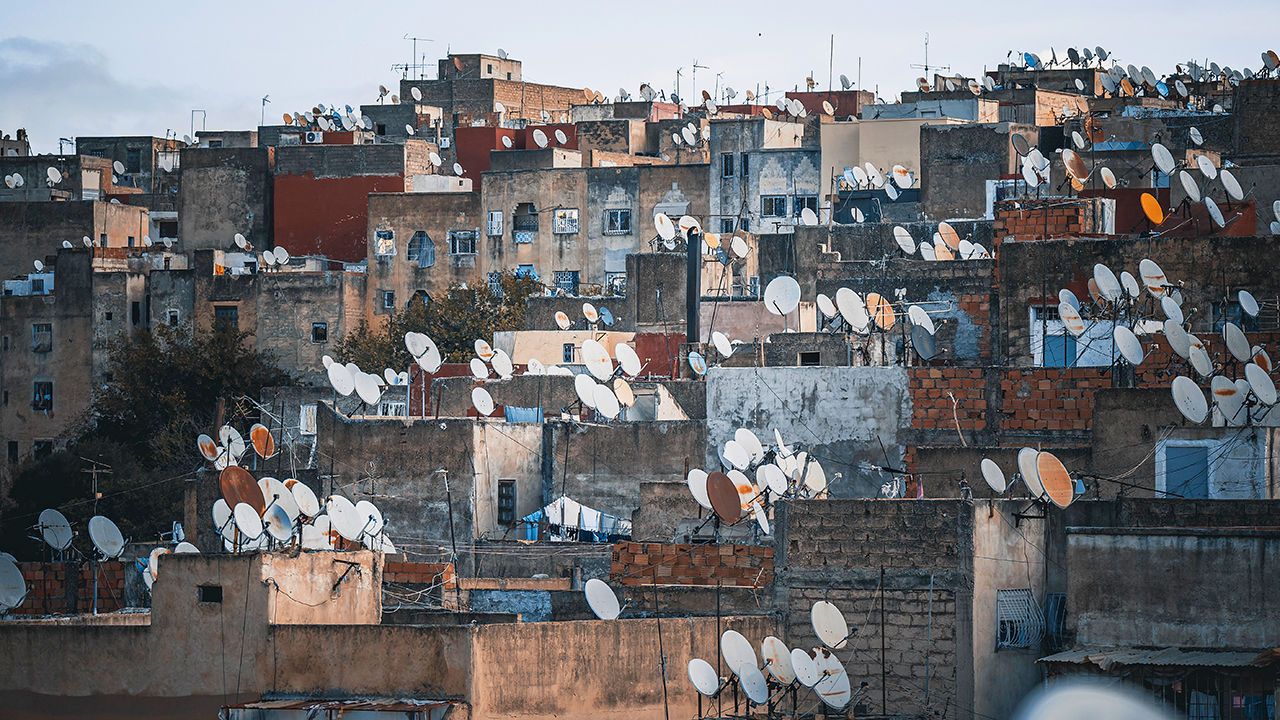 Rooftop of Fez City with satellite dishes