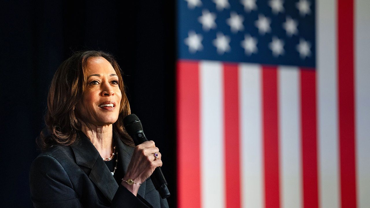 Vice President Kamala Harris delivers remarks at a campaign event in Kalamazoo, Michigan on July 17th 2024