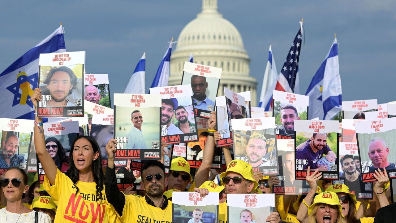 Families of Israeli hostages gather at the National Mall in Washington on July 23rd 2024