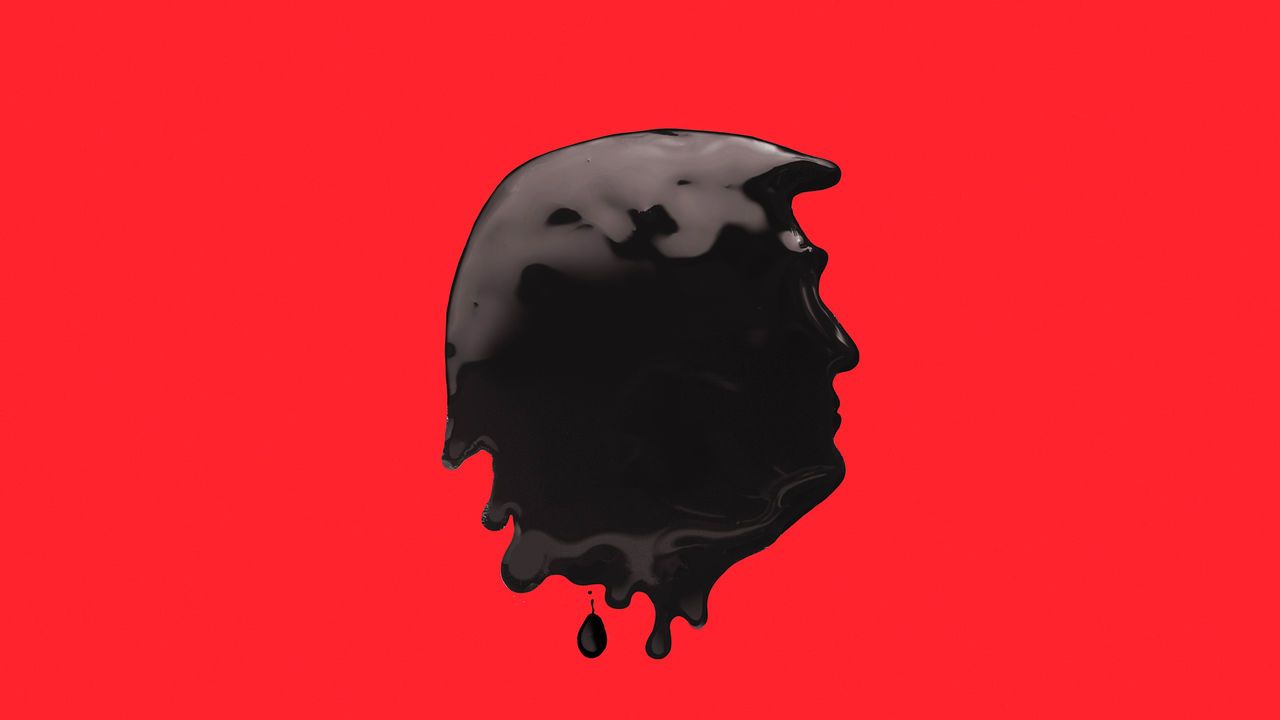 An illustration of a pudddle of oil in the shape of Donald Trump's head.